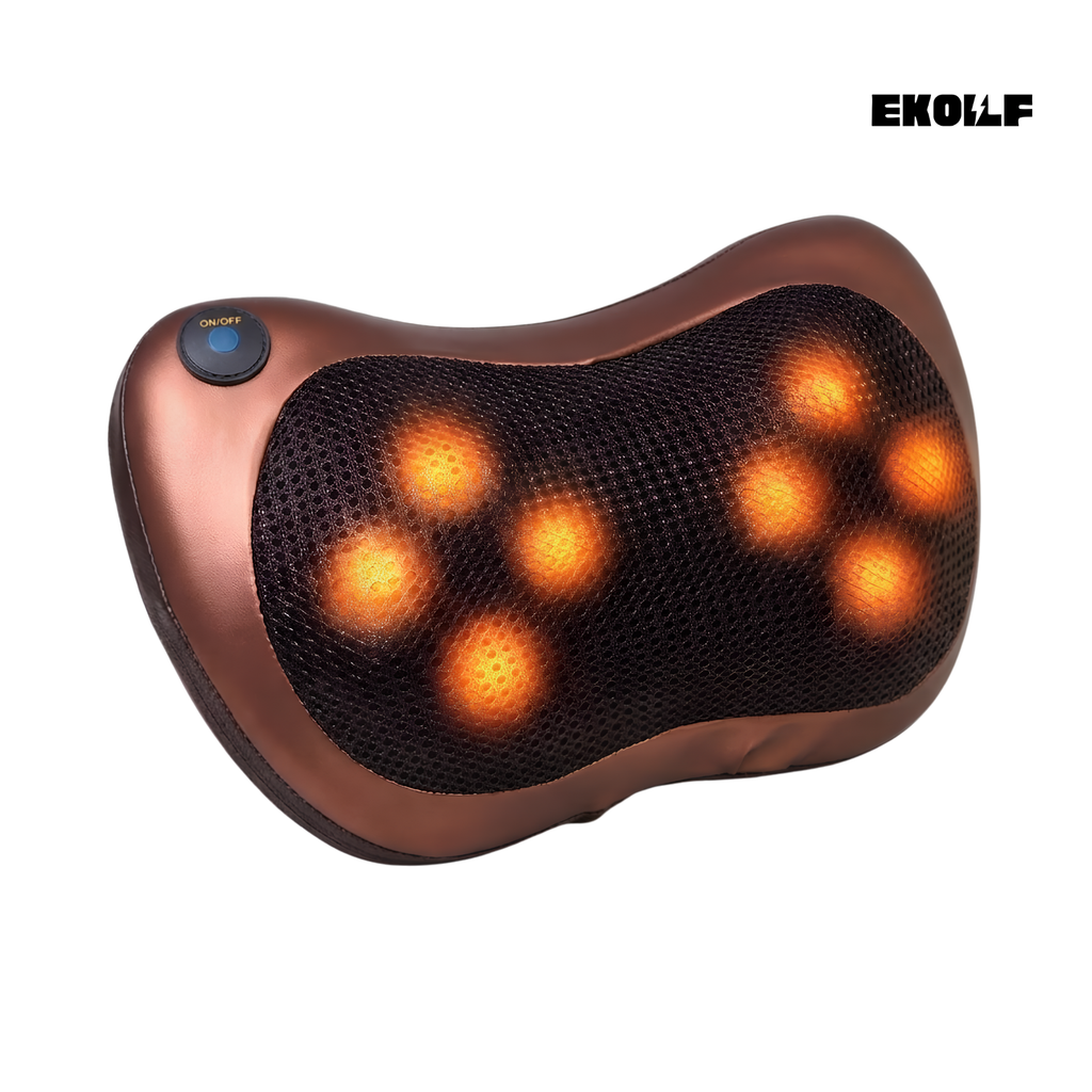 EKOLF 8028 Massage Pillow | Deep Kneading Neck & Back Massager with Infrared Heat for Home & Car