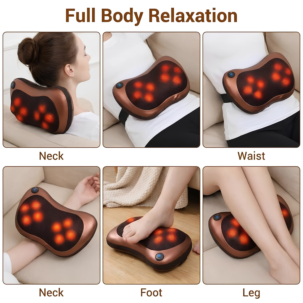 EKOLF 8028 Massage Pillow | Deep Kneading Neck & Back Massager with Infrared Heat for Home & Car